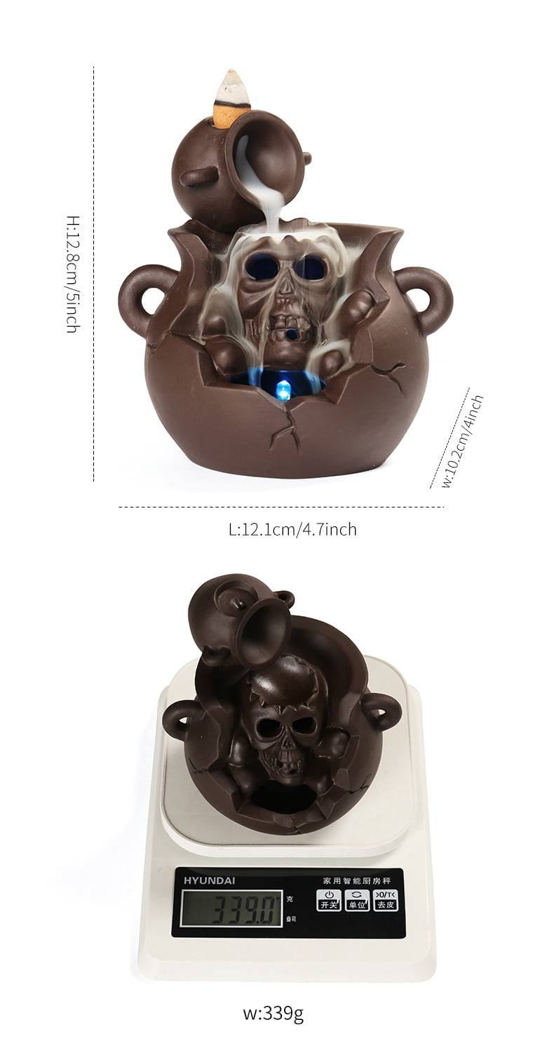 Backflow Incense Burner Skull Ceramic Incense Holder Backflow Incense Cones Holder Ceramic Incense Waterfall Burner Skull Halloween Decor for Home Office Yoga Temple Ornament Type