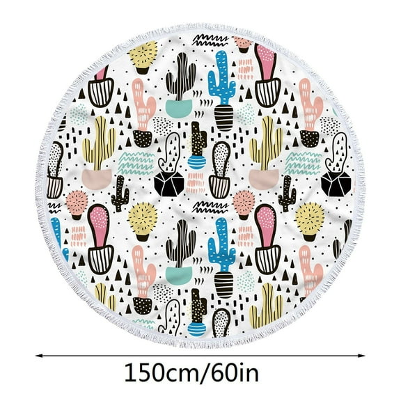 PHIGZNT Round Microfiber Beach Towels Oversized for Adults,Blue Extra Large Circular Tassels Blanket Sandproof 60" Circle