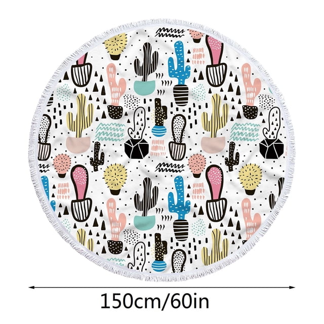 CEHVOM Serviette de Plage Ronde en Microfibre Imprimée Super Légère Serviette de Bain Colorée Anti-Sable Couverture de Plage Tapis de Plage Serviette Multi-Usage pour Voyage Piscine Liquidation