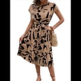 thumbnail image 2 of Vestido Floral para Invitada de Boda, Cuello Redondo, Corta, Cintura Anudada, Midi, Fluido, Estilo Bohemio, para Playa Caqui M, 2 of 8