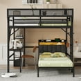 thumbnail image 2 of Newest Full over Twin Metal Bunk Bed with Desk , Bookshelves, Detachable Metal Bunk Bed with LED , Charge Station, Black, 2 of 6