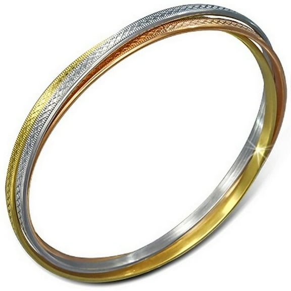 Stainless Steel Interlocked Bangle Bracelet Set, Gold-Tone Silver-Tone
