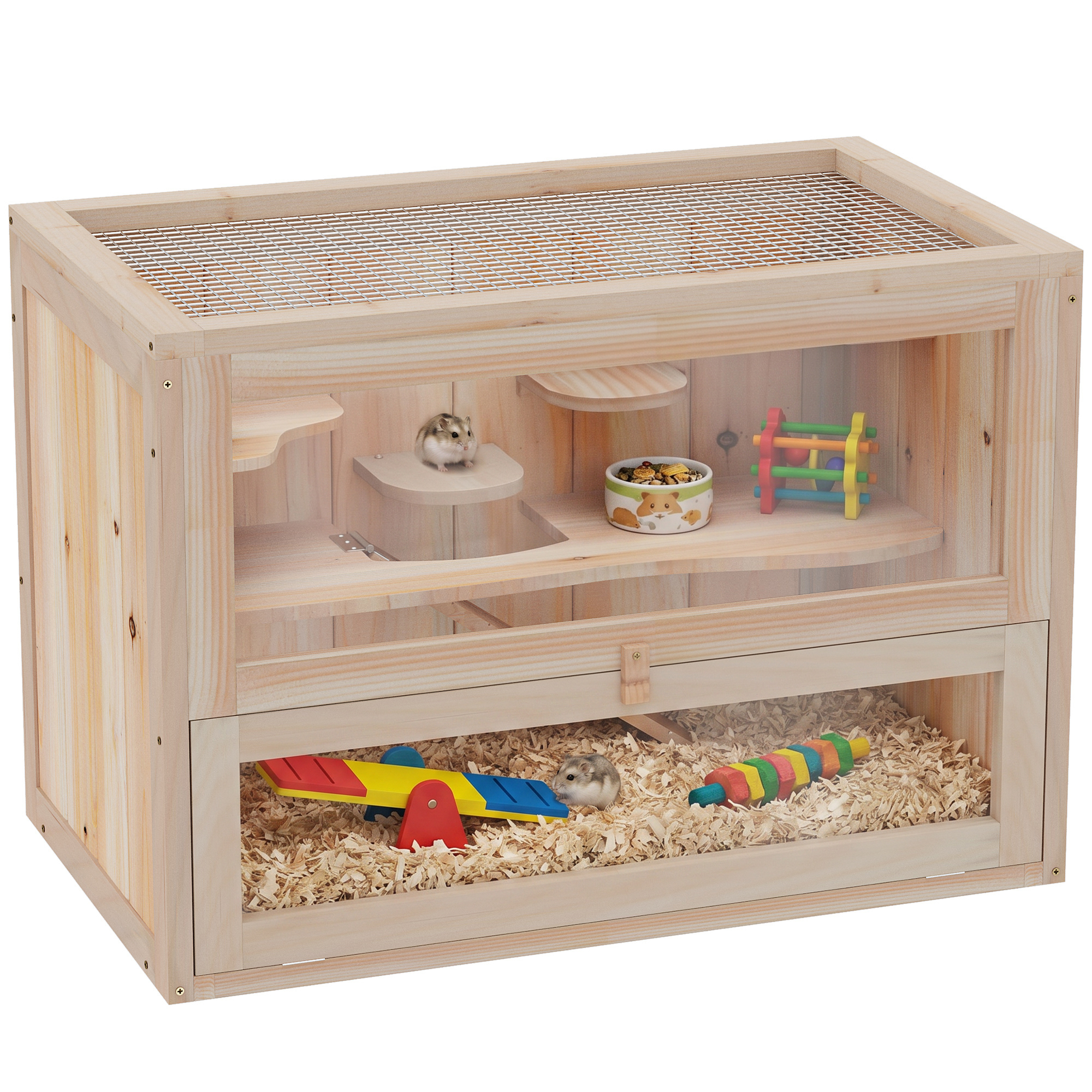 Pawhut 2-Level Wooden Hamster Cage with Openable Top photo 3