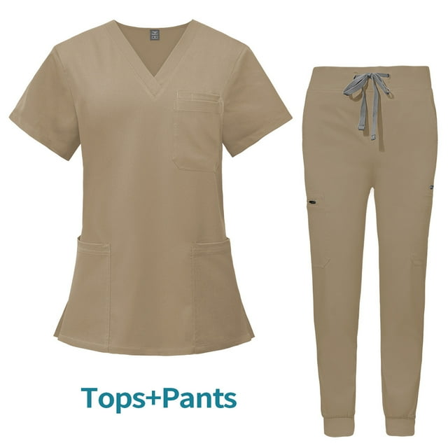 Ropa de enfermera de bolsillo multifuncional de doble capa, bata quirúrgica, ropa de trabajo de anestesista, traje de pantalón de manga corta