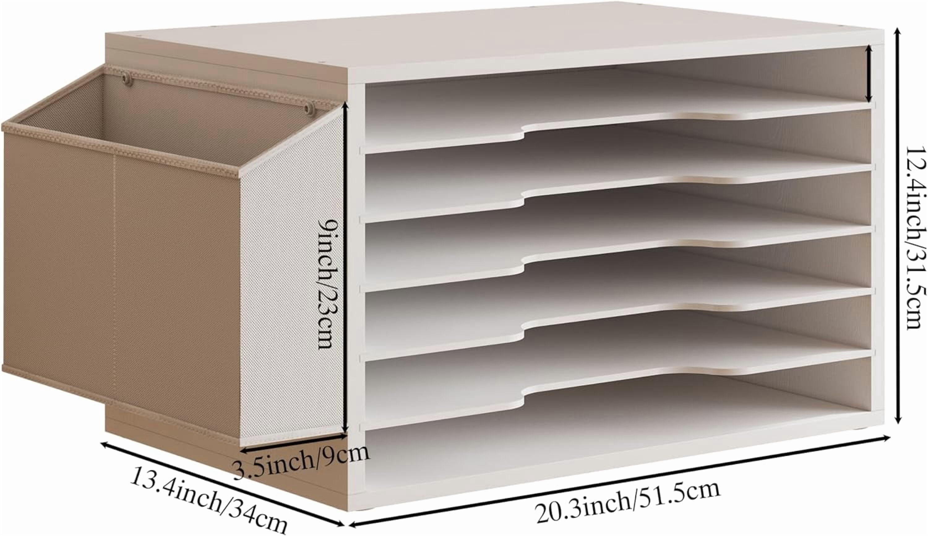 12x18 Construction Paper Organizer,6-Tier Adjustable Literature Organizer,Large Wooden File Sorter with Side Pocket,Office Mailbox for Home,Classroom,Office (White, Large 6 Slots)
