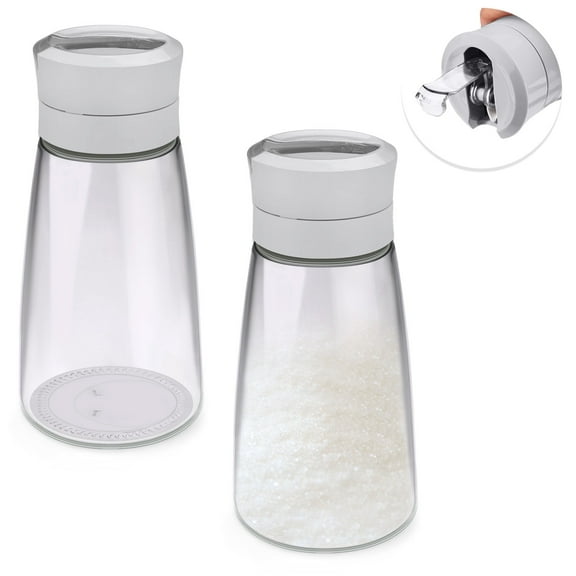 Sekonow 2Pack Glass Sugar Dispenser with Auto Flip Pour Spout, Weighted Pourer Sugar Container, 14.2oz Sugar Bowl Shaker Jar Salt Dish Holder Coffee Bar Accessories