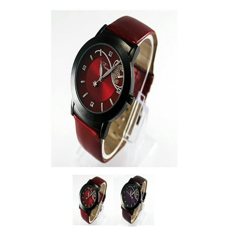 Decade Ladies Dress Watch - Women Girls Quartz Wrist Dress Watch Clock Leather Watch Crystal Round Watch