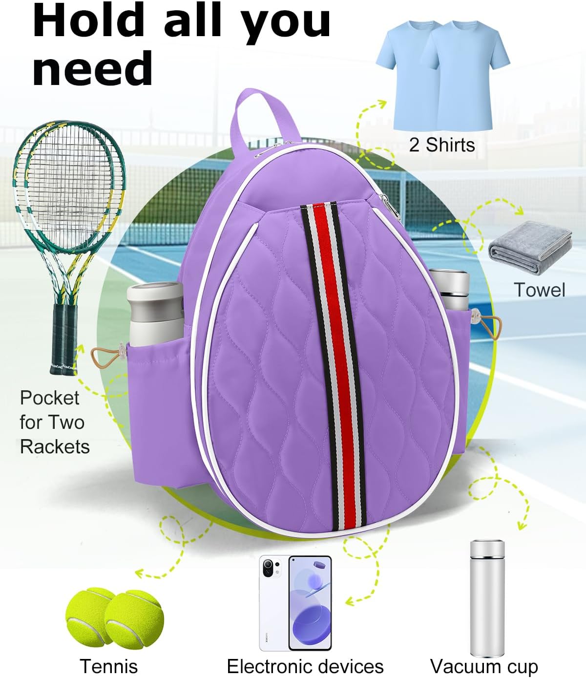 17in Tennis Backpack for 2 Rackets & Gear, Sports Bag with Wet/Dry Compartment, Unisex Backpack for Men and Women, Ideal Gift for Tennis & Pickleball