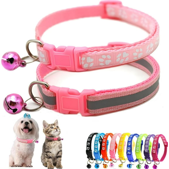 Dog Collar with Bell, 2-Pack Puppy Collar Reflective Cat Collar Nylon Soft Adjustable Buckle for Extra Small Tiny Boy Girl Pets Female Male Kitten Yorkie Teacup Chihuahua