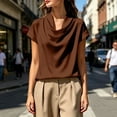 thumbnail image 6 of IUYRTFE Women's Draped Cowl Neck Short Sleeve Satin Blouse – Elegant Solid Color Summer Top for Office and Casual Daily Wear, 6 of 7