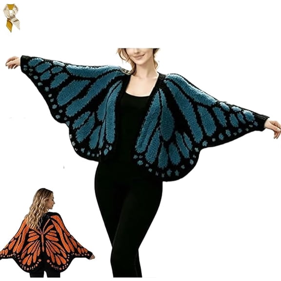 Monarch Butterfly Knit Cardigan, Crochet Sweaters Open Front Wing Shawl Cloak for Women, Loose Breathable Festival Poncho Costume