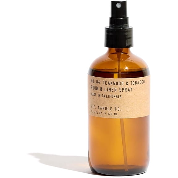 Teakwood & Tobacco Scented Room & Linen Spray Amber Glass Bottle, Fine Fragrance Oil, Quick Fabric and Air Refresher, Made In The U.S.A.