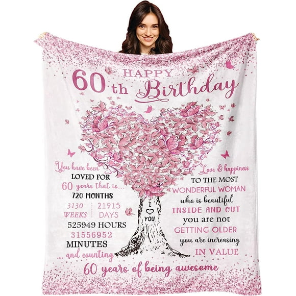 XZYG 60th Birthday Gifts for Women Blanket Birthday Gifts for 60 Year Old Woman Happy 60th Birthday Gifts for Women Gifts for 60th Birthday Women Throws(40*50inch)