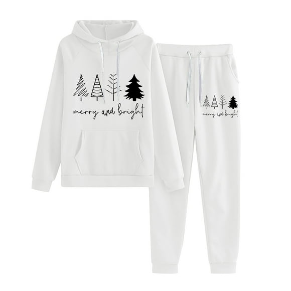 Bmisegm Women's Letter Christmas Tree Printing Casual Sweater Pants Two Piece Set Women Christmas Clothing Christmas White S