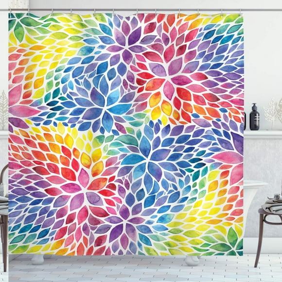 Spring Blossom Watercolor Shower Curtain - Vibrant Nature-Inspired Bathroom Decor Set with Hooks, 69 W x 70 L, Soft Blue and Purple Hues
