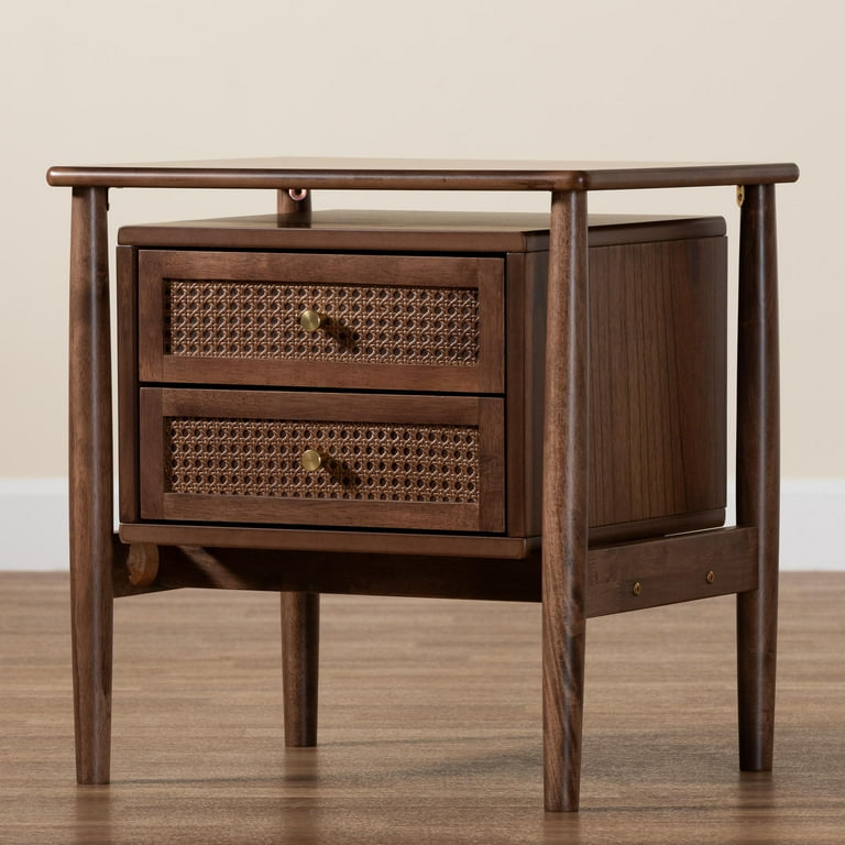 Baxton Studio Alyssa Japandi Nightstand, 2-Drawer, Walnut Brown