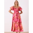 thumbnail image 3 of DARING DIVA Women Floral Sweetheart Neck Puff Short Sleeves Boho Maxi Dress XS Pink, 3 of 6