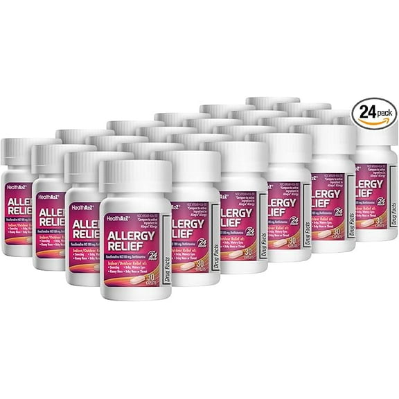 HealthA2Z Fexofenadine Hydrochloride 180mg | Antihistamine | Value Pack | 24-Hour Antihistamine for Allergy Relief | 30 Count (Pack of 24) | 720 Total Capelets