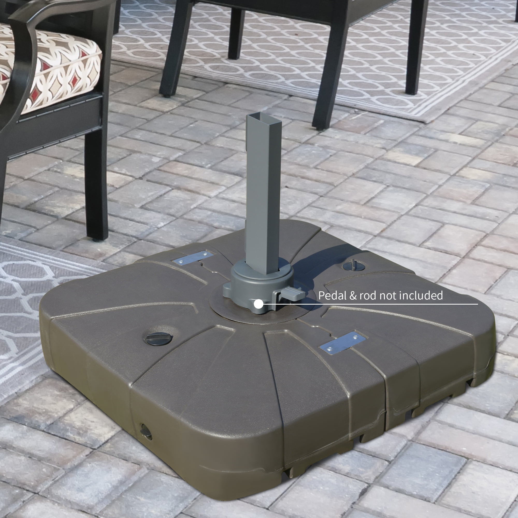 33 lb. Metal Square Patio Umbrella Base in Brown Heavy Umbrella Stand w/4 Wheels for 360° Rotation Cantilever Umbrella