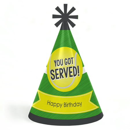 You Got Served - Tennis - Cone Tennis Ball Happy Birthday Party Hats for Kids and Adults - Set of 8 (Standard