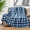 thumbnail image 3 of Buffalo Check Fleece Throw Blanket | Blue White Checkered Plaid Flannel Blanket | Soft Velvet Lightweight Microfiber Blanket for Couch Sofa | 50x60 Inches Checker Navy, 3 of 6