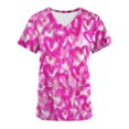 thumbnail image 3 of TIMIFIS Womens Scrub Tops Printed Scrub Valentine's Day Working Uniform Short Sleeve V Neck Workwear Blouse T-shirt with Pockets-Purple pring, 3 of 4