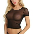 thumbnail image 1 of 2PCS Femmes Pure Maille Transparente à Travers des Hauts à Manches Courtes T-Shirt Décontracté, 1 of 6