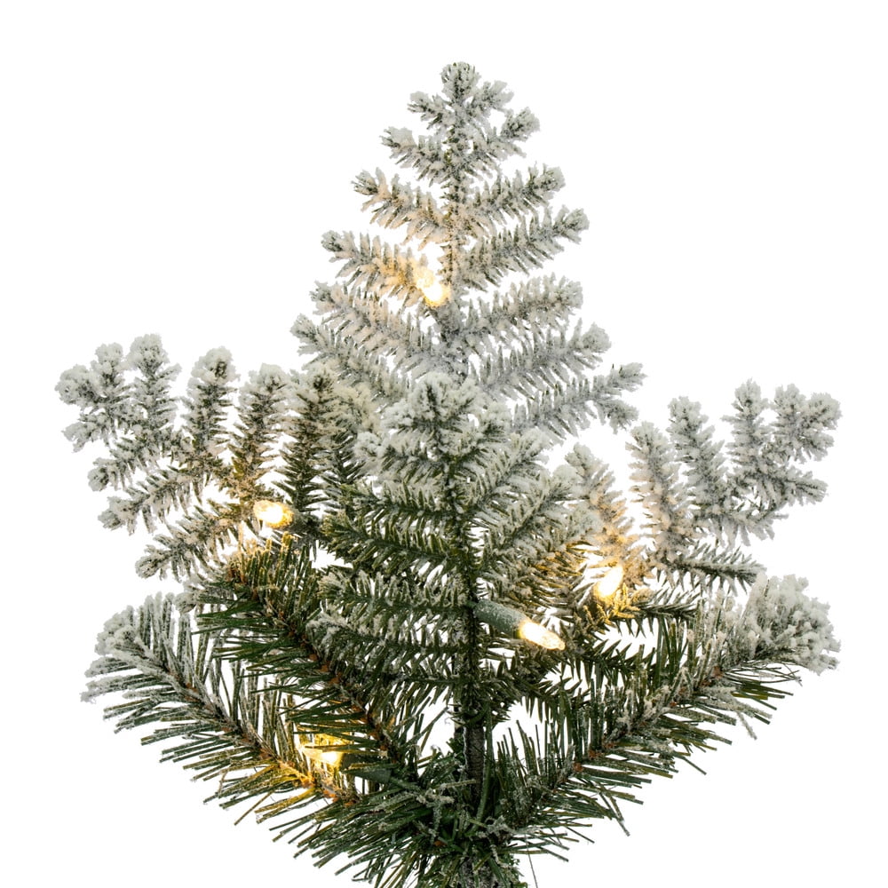 Vickerman 3' x 25" Potted Snowy Rosemary Pine Artificial Pre-Lit Christmas Tree, Dura-Lit® Warm White LED Mini Lights, Wood Container