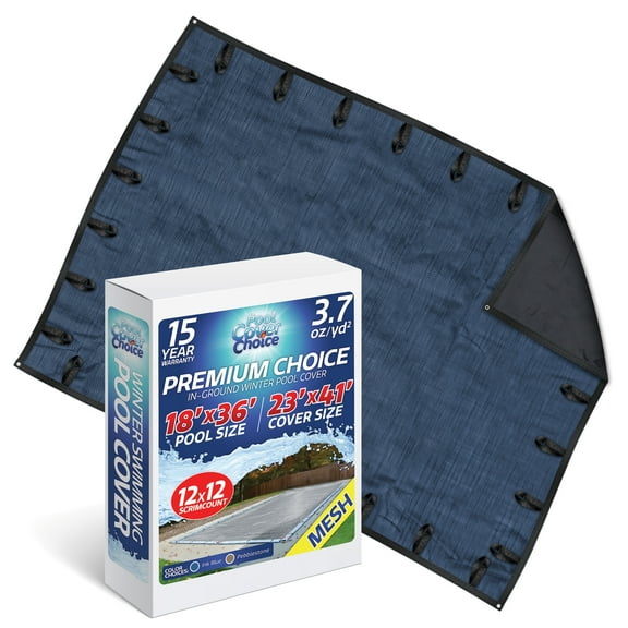 Winter Swimming Pool Cover for 18 ft x 36 ft Inground Rectangular Pool Size, Premium Choice Series, Mesh Material, Color - Ink Blue, Pool Cover Choice 421836RCHOICE