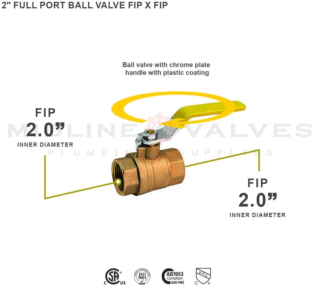 Midline Valve FxFLH22GAS-5 Premium Brass Gas Ball Valve, with 2 in. FIP Connections (Pack of 5)