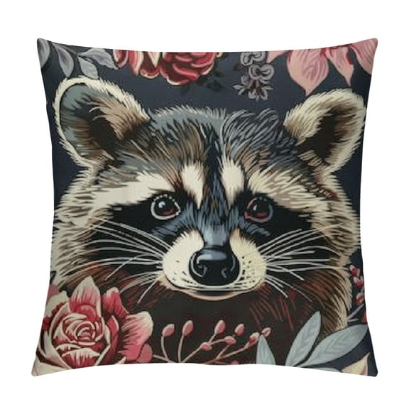 Creowell Raccoon Throw Pillow Cover,Funny Raccoon Head Roses Soft Square Cushion Case Covers Home Decor for Couch Sofa Bedroom Car Office Pillowcases White