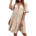 thumbnail image 2 of Txlixc Vestido suelto de manga corta para mujer con versión de línea A, ropa de verano con cuello en V de color sólido de estilo simple Txlixc Estilo de ocio, 2 of 6