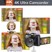 Digital Camera, 48MP Flip Screen Camcorder for Photography on YouTube, video camera with Wide-Angle Lens and Macro Lens, 32G Micro Card, 2 Batteries,1 Filters(Black)
