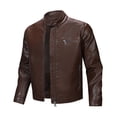 thumbnail image 2 of Cloudstyle Men's Solid Color Zipper Casual Leather Jacket PY06, 2 of 14