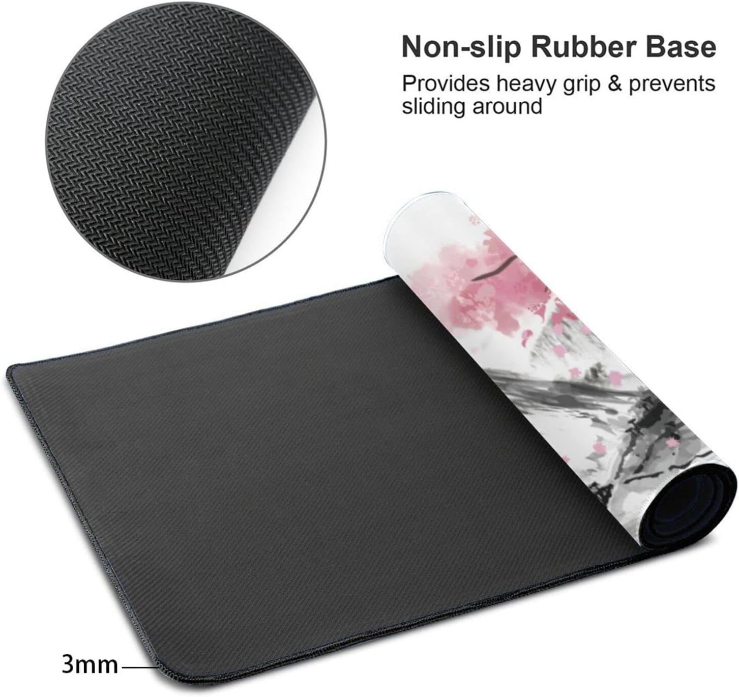 Japanese Mouse pad Cherry Blossom Gaming Mouse pad Extended XL Mousepad Non Slip Stitched Edges Office Desk pad 31.5 X 11.8 Inch