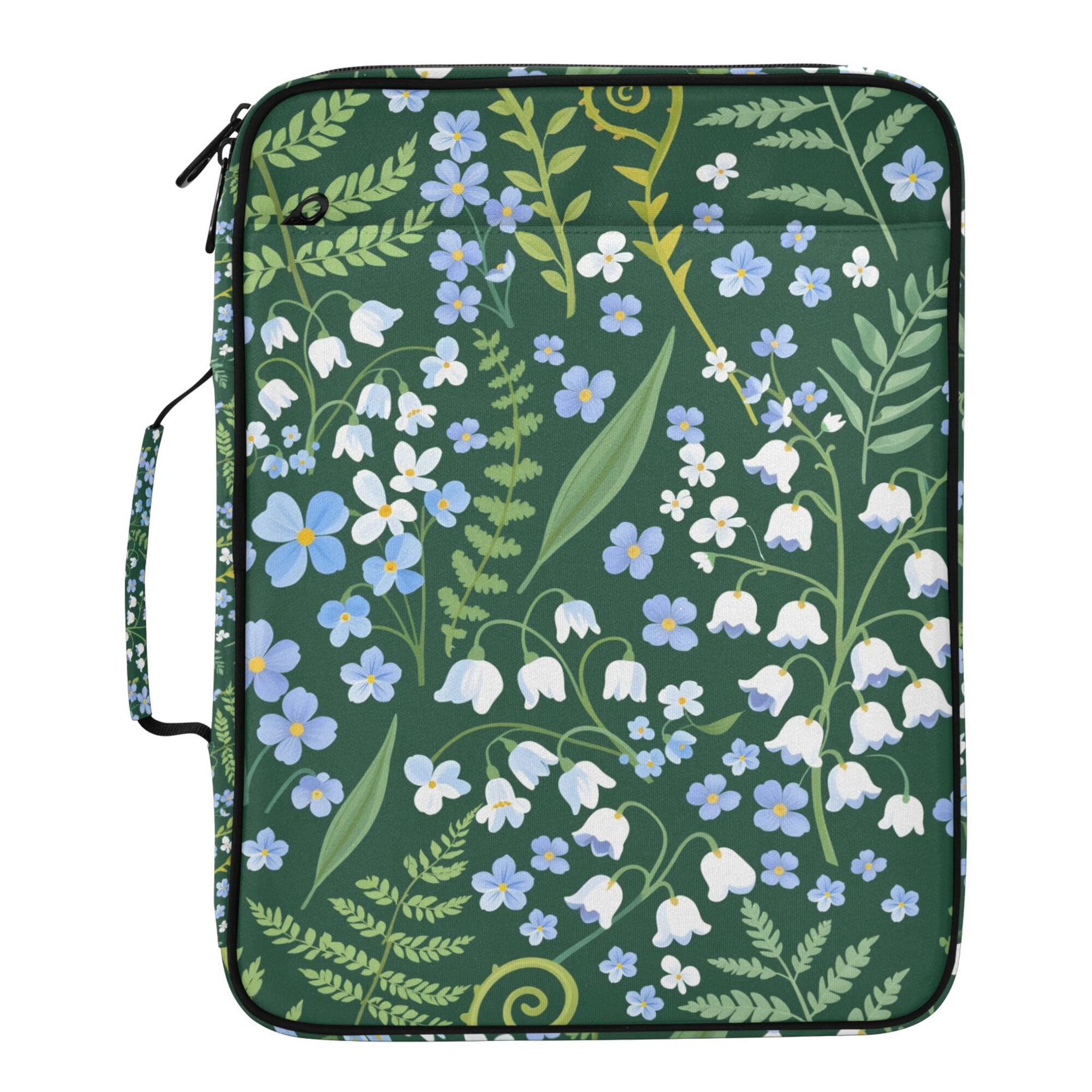 FORMRS Accordion File Folder A4 Size 7-Pocket Expanding Document Organizer Bag with 3 Ring Binder, Blue Wildflower Pattern
