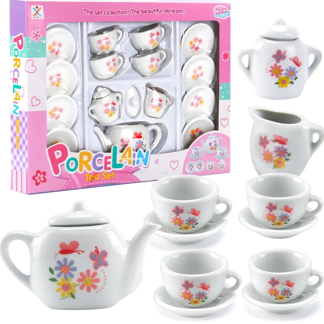 Juego de té Toy Tea Liberty Imports con forma de rosa, 16 piezas, porcelana