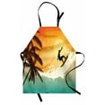 thumbnail image 1 of Grunge Apron Illustration of Tropical Island Surfer on Sea Waves and Palms at Sunset, Unisex Kitchen Bib Apron with Adjustable Neck for Cooking Baking Gardening, Orange Turquoise Black, by Ambesonne, 1 of 3