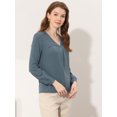 thumbnail image 4 of Blusa de gasa de manga larga de color sólido con cuello en V para mujer Gris azul S, 4 of 4