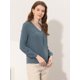 thumbnail image 4 of Blusa de gasa Allegra K Manga larga Cuello en V Gris azul L, 4 of 4