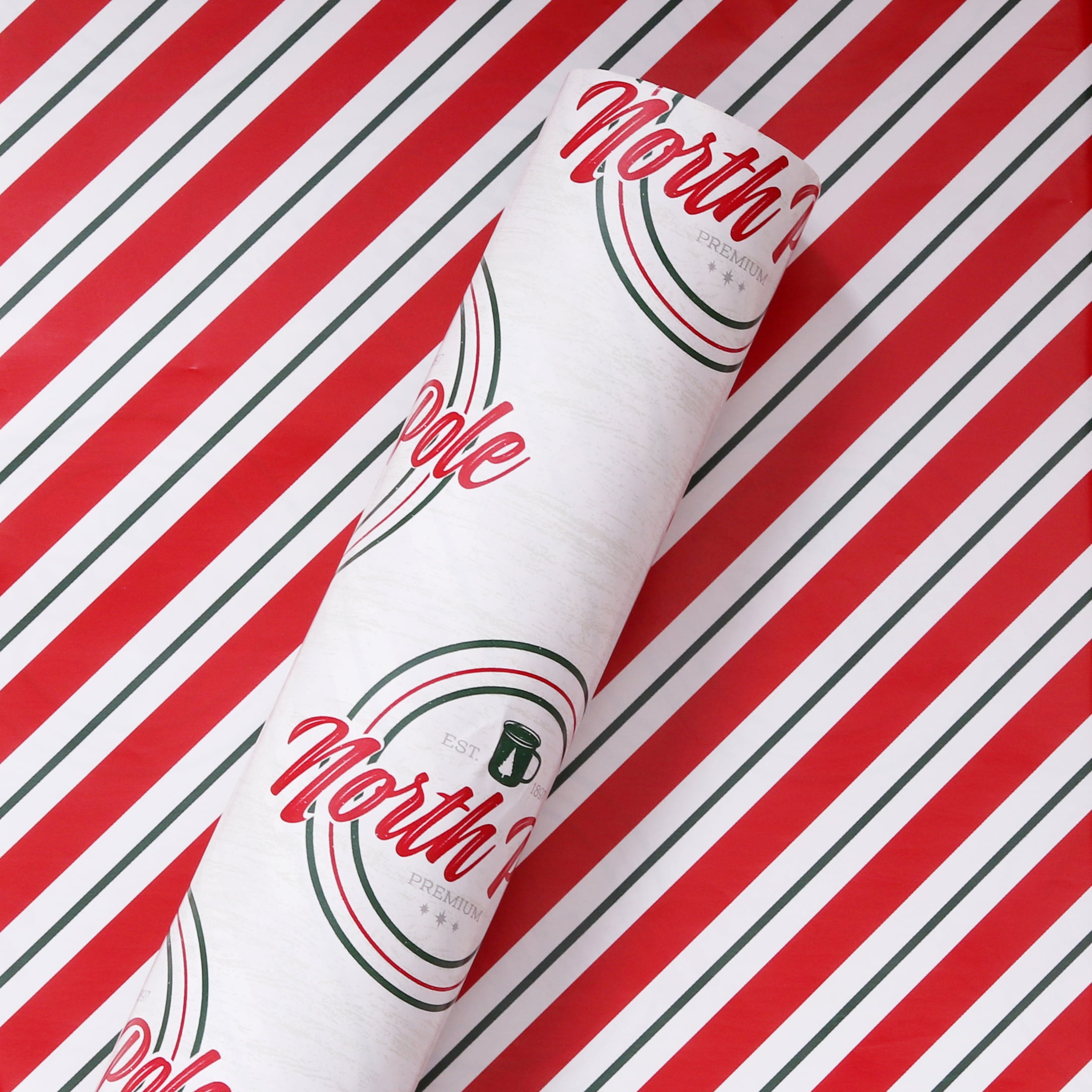 Papier d'emballage de Noël réversible blanc et rouge Holiday Time, 280 pieds carrés