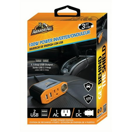 Armor All API8-1002-BLK 12V 100-Watt Surge Power Inverter with 4 Ports for Car