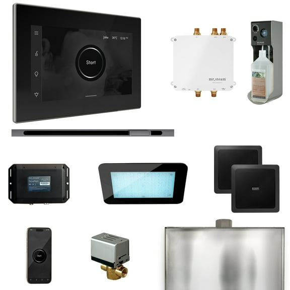 Mr Steam Bliss Steam Shower Ctrl Pkg w/iSteamX Control and Linear Steamhead in Black Brilliant Black