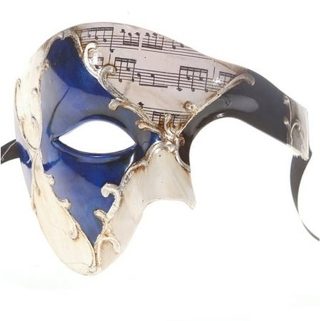 Men Phantom Of The Opera Half Face Masquerade Mask Blue and Silver Musical