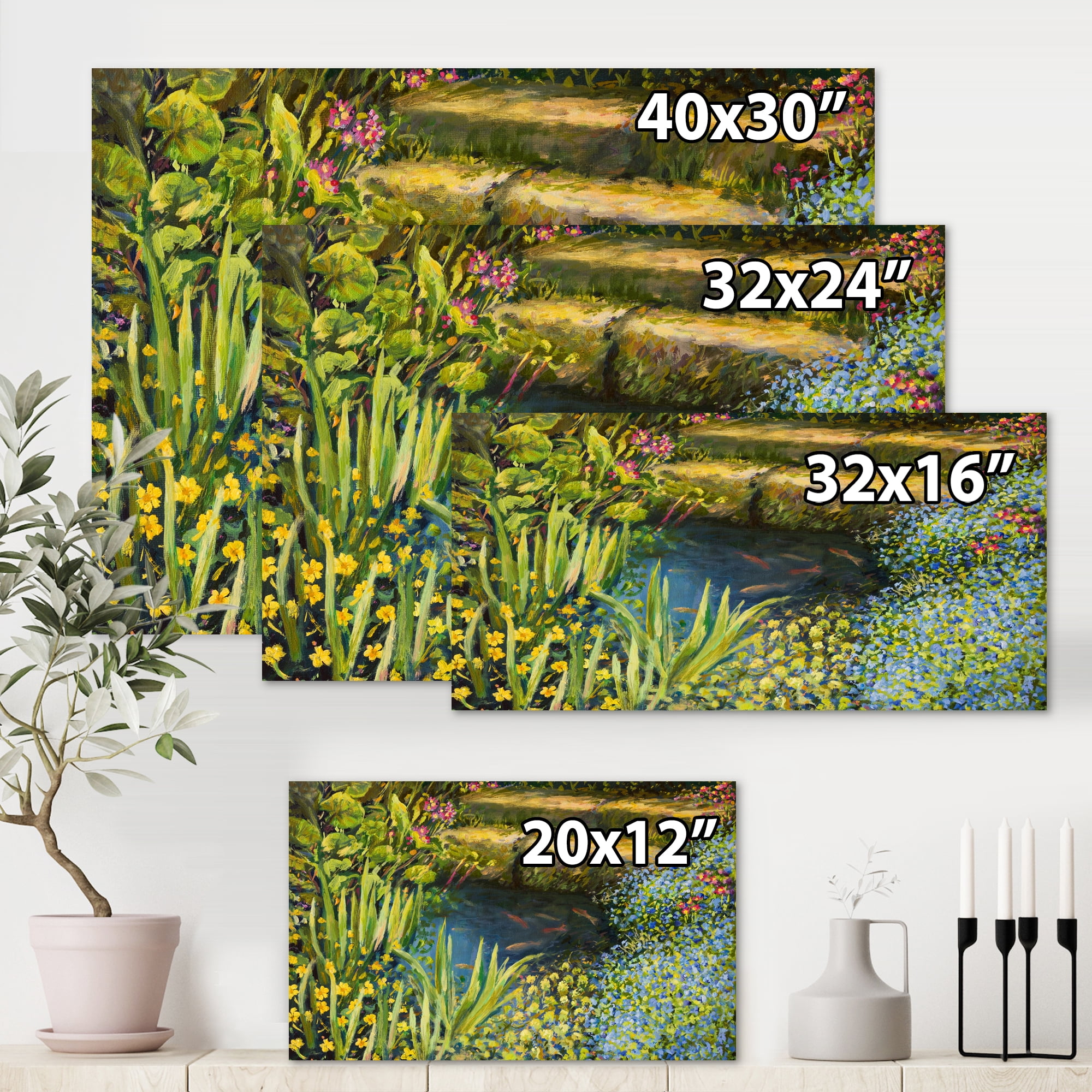 Designart ' Colorful Silence Flowers At The Lake Side ' Lake House Canvas Wall Art Print