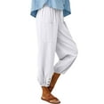 thumbnail image 3 of Capreze Cotton Linen Pants for Women Summer High Waisted Drawstring Capri Pants Wide Leg Cropped Pant with Pocket White XL, 3 of 8