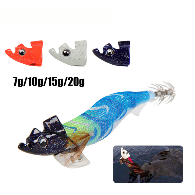 LT130841 Jig de madera para pesca en el mar, para camarones y calamares, cabeza de plomo modificada, plomo TR, paquete de dos