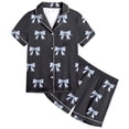 thumbnail image 4 of RUTAYY Girls Pajama Set Elegant Bow Allover Graphic 2 Piece Button Down Top and Shorts Short Sleeve Notch Neck Kids Relaxed Night Outfit Black, 4 of 4