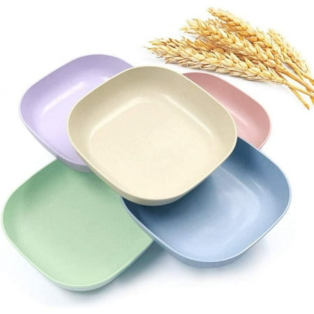 

Mightlink 5.7 Inch Wheat Straw Deep Dinner Plates - Microwave and Dishwasher Safe Unbreakable Sturdy Plastic Dinner Plates - Healthy Cereal Dishes/ Kids-toddler & Adult - 4PCS
