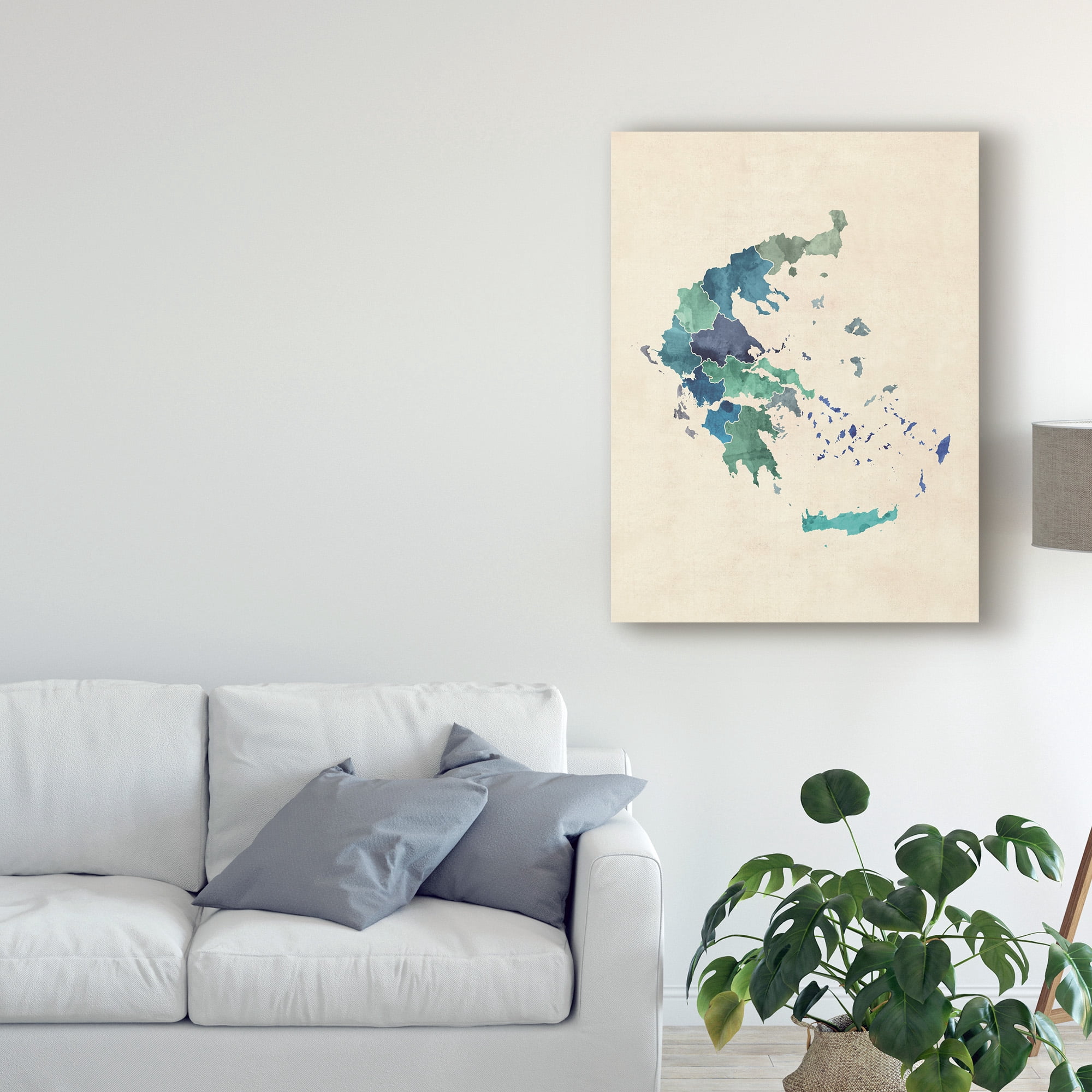 Trademark Fine Art 'Greece Watercolor Map Turquoise' Canvas Art by Michael Tompsett
